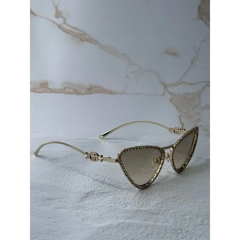 NEW Gucci GG1569S Gold Cat Eye Crystal Sunglasses $1300